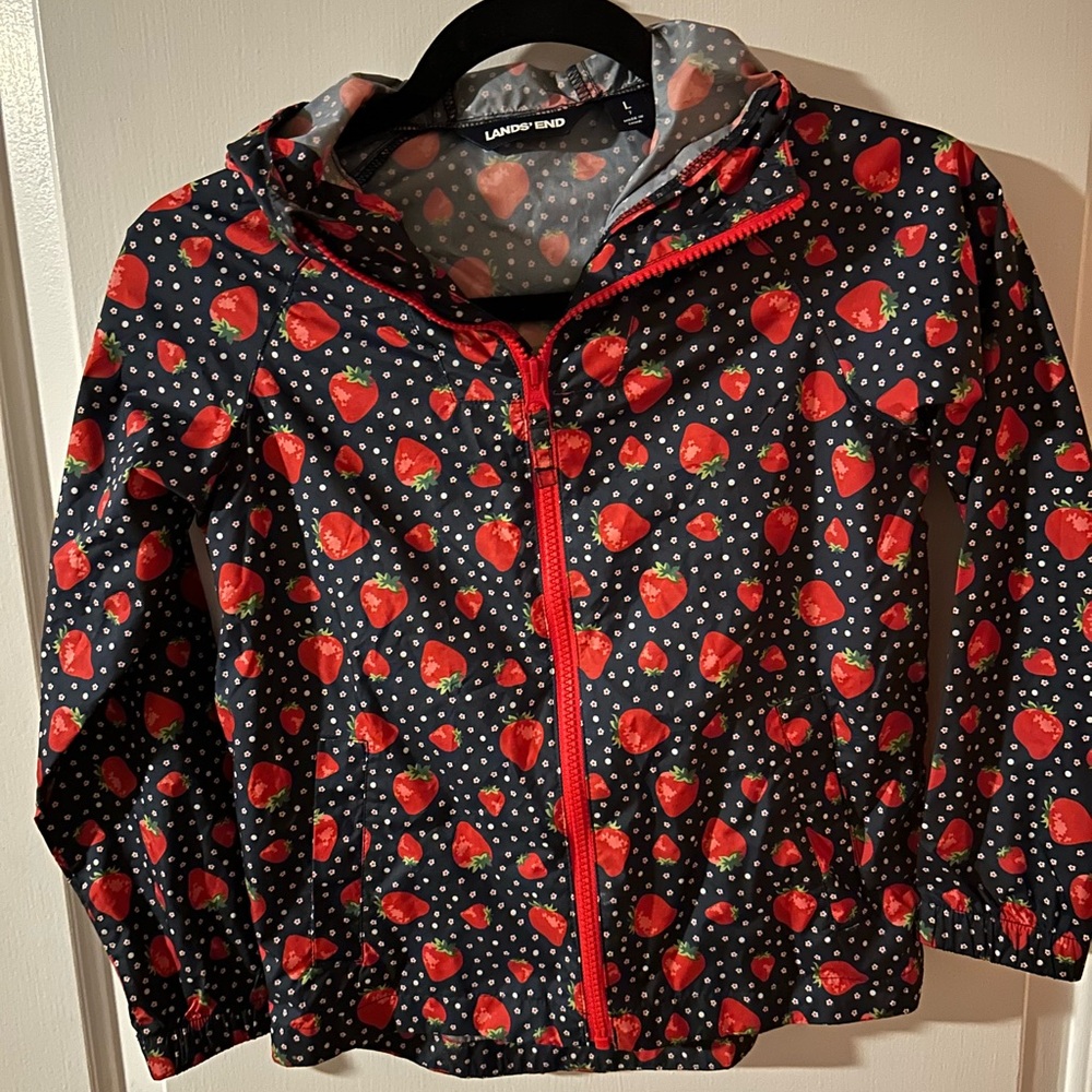 Lands’end, Girls L (7), Raincoat, Red, Blue, and White